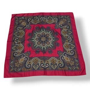 Vintage Made in England Printed Silk Paisley Scarf Burgundy Green Gold Square